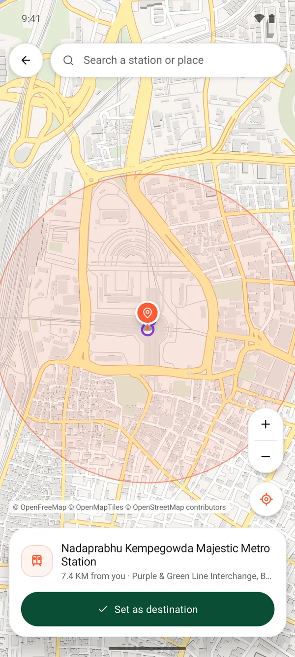 Map with Majestic Metro Station selected and its wake zone